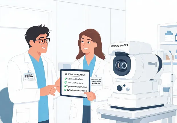 Clinical engineer advising ophthalmology facility manager